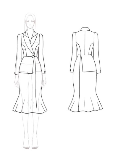 Business Work Blazer Dress Color Block Long Sleeve Mermaid Collar Midi Dress