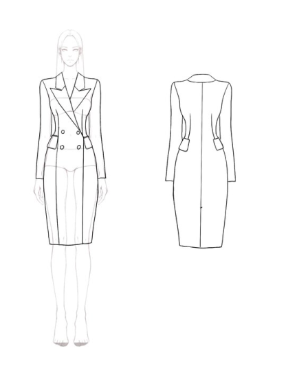 Work Blazer Dress Long Sleeve Collared Color Block Midi Dress
