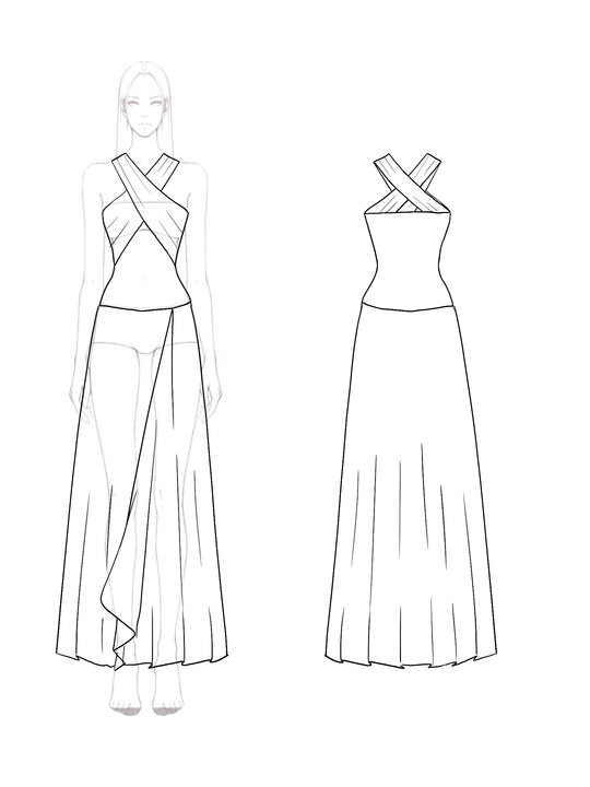 Wedding Guest Evening Cross Halter Neck Slit Long Dress