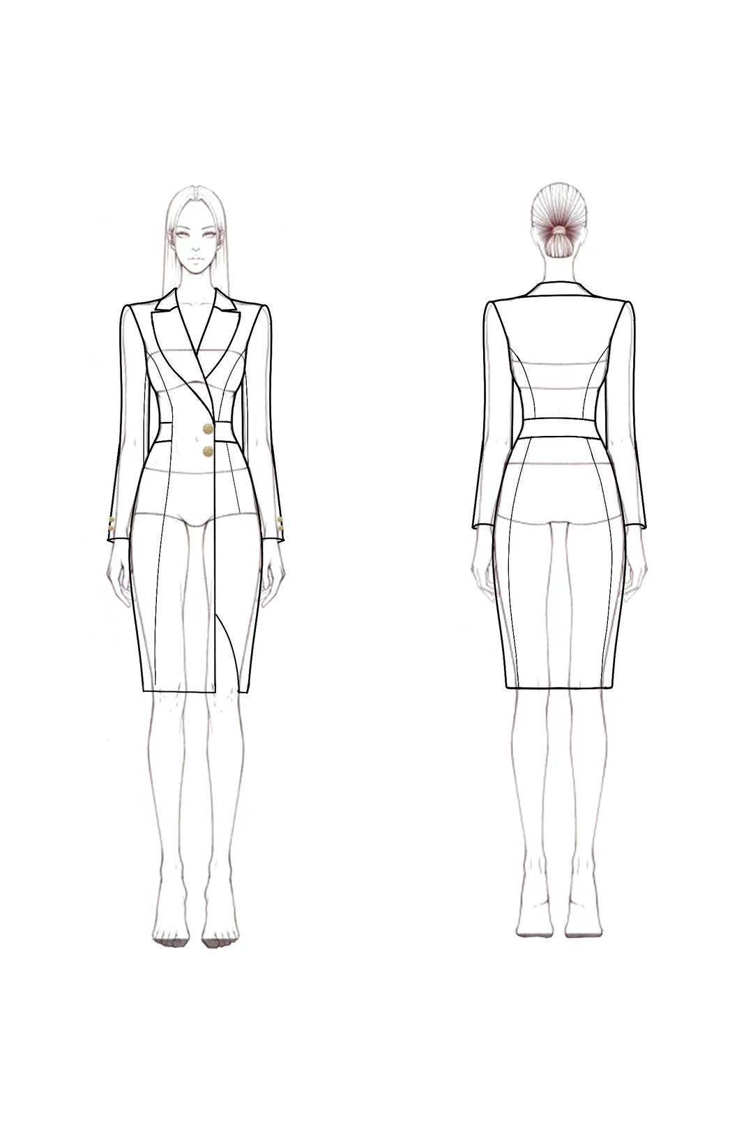 Business Work Suit Dress Color Block Long Sleeve Pocketed Collar Midi Dress