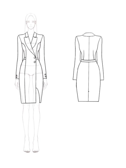 Business Work Suit Dress Color Block Long Sleeve Pocketed Collar Midi Dress