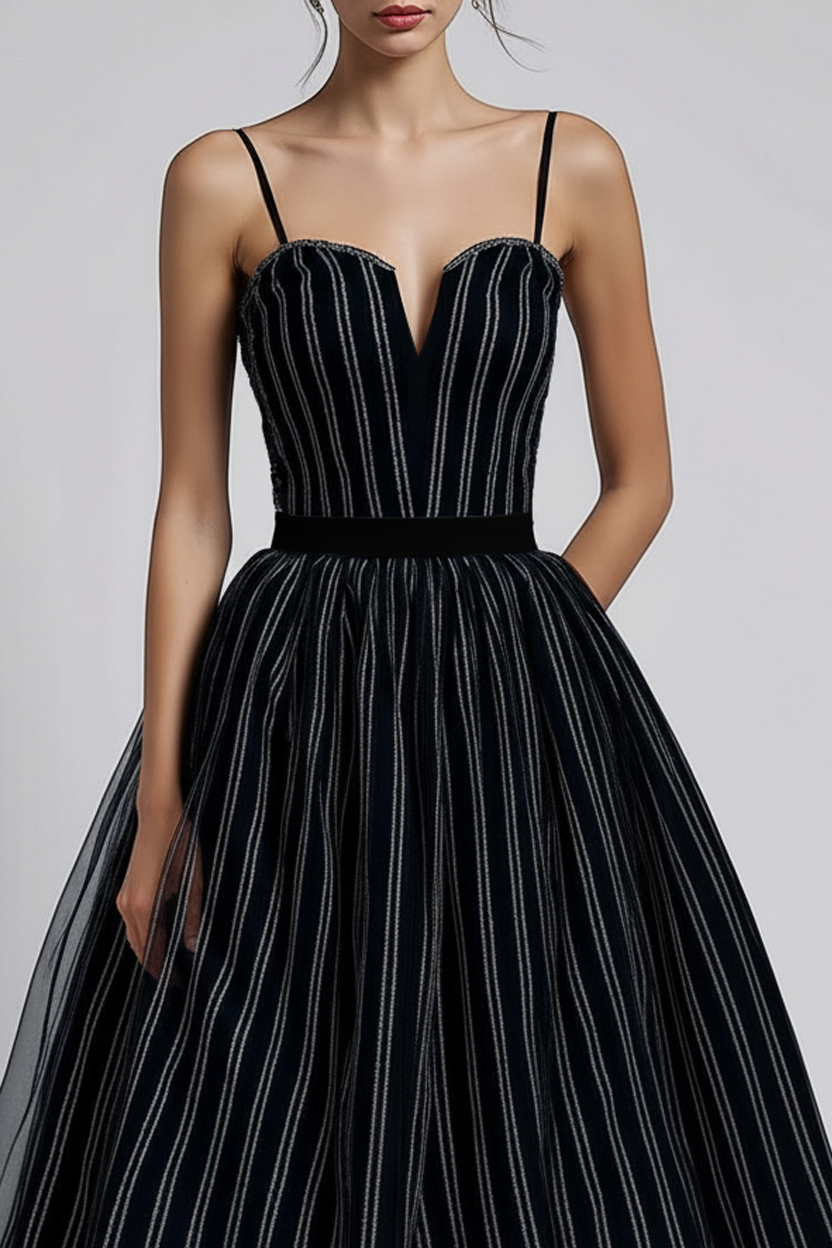 Prom Party Mesh Dress Slip Black Pleated Glitter Midi Dress