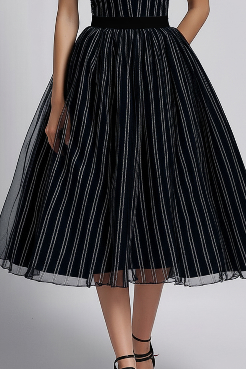 Prom Party Mesh Dress Slip Black Pleated Glitter Midi Dress