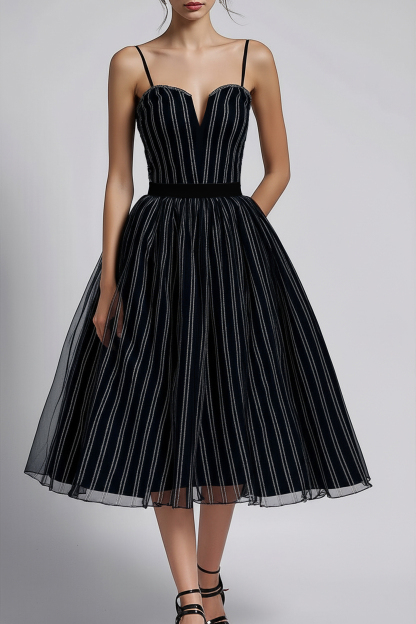 Prom Party Mesh Dress Slip Black Pleated Glitter Midi Dress