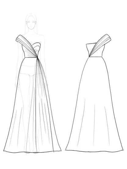 Evening Prom One-Shoulder Dress Pleated Colorblock Maxi Dress