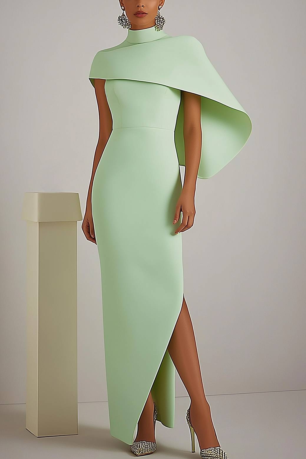 Formal Prom Dress Deep V Color-block with Rhinestone Floor-length Dres