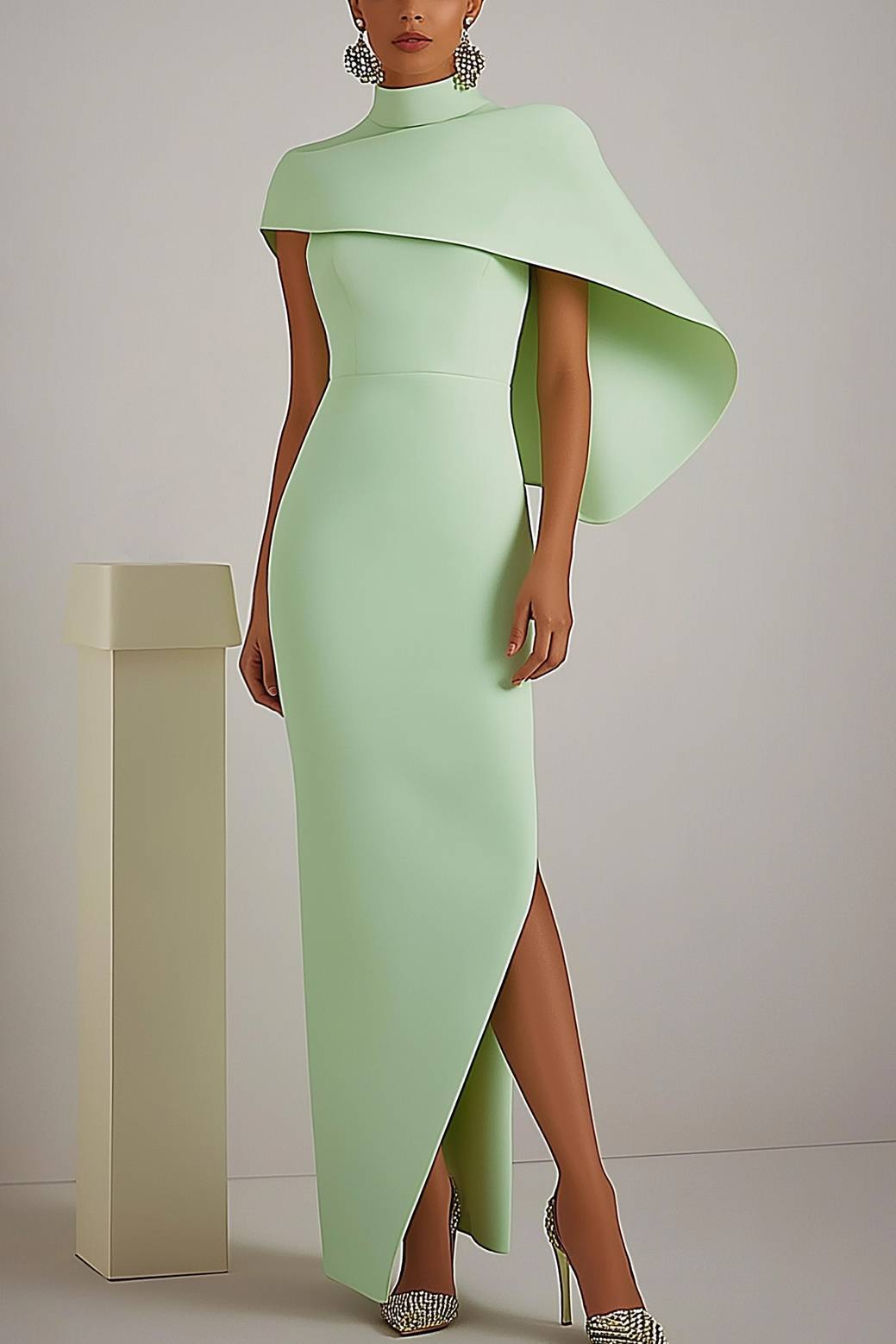 Formal Prom Dress Deep V Color-block with Rhinestone Floor-length Dres