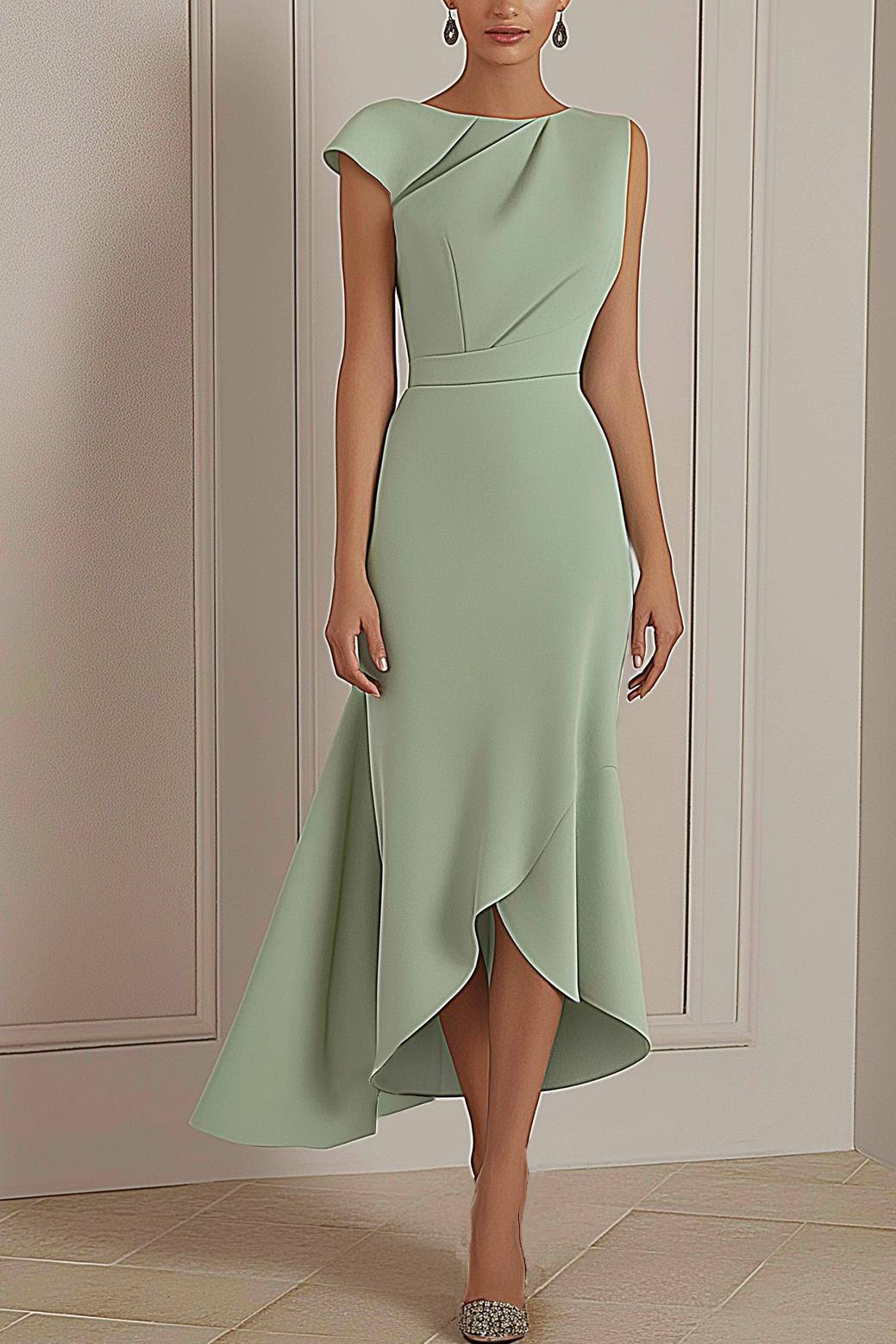 Formal Prom Dress Deep V Color-block with Rhinestone Floor-length Dres