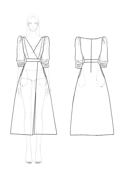 Business Daily Green Prom Dress Puff Sleeve Cross V Neck Midi Dress