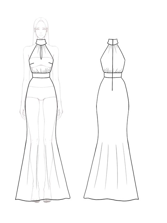 Elegant Retro Velvet Dress Halter Neck Hollow Rhinestone Belt Long Dress