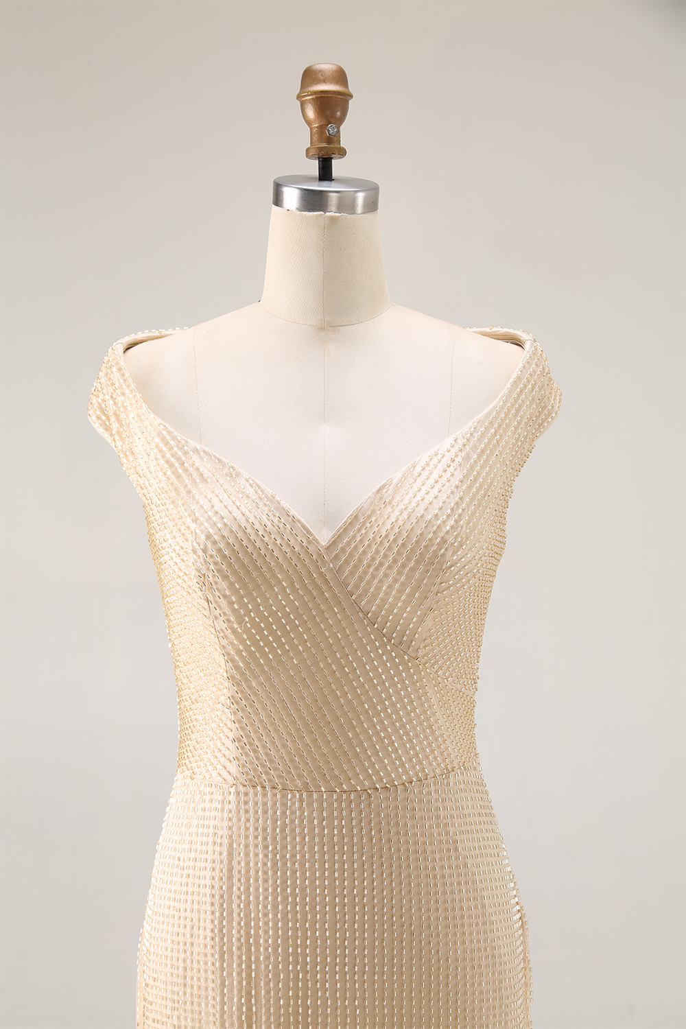 Evening Formal Dress Gold Sequin Off-The-Shoulder Maxi Gown