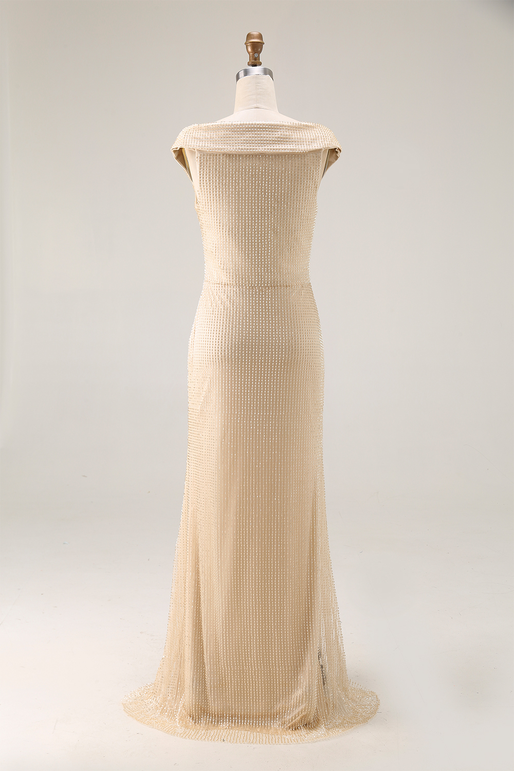 Evening Formal Dress Gold Sequin Off-The-Shoulder Maxi Gown