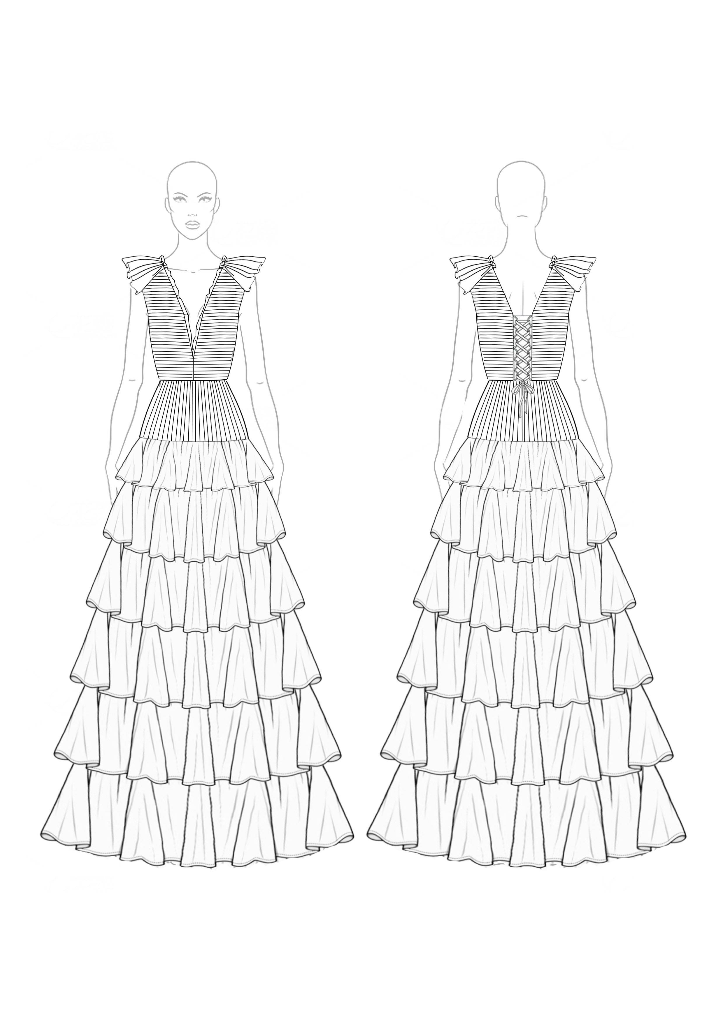 Formal Prom Rose Red Ball Gown Sleeveless V-Neck Tiered Pleated Maxi Dress