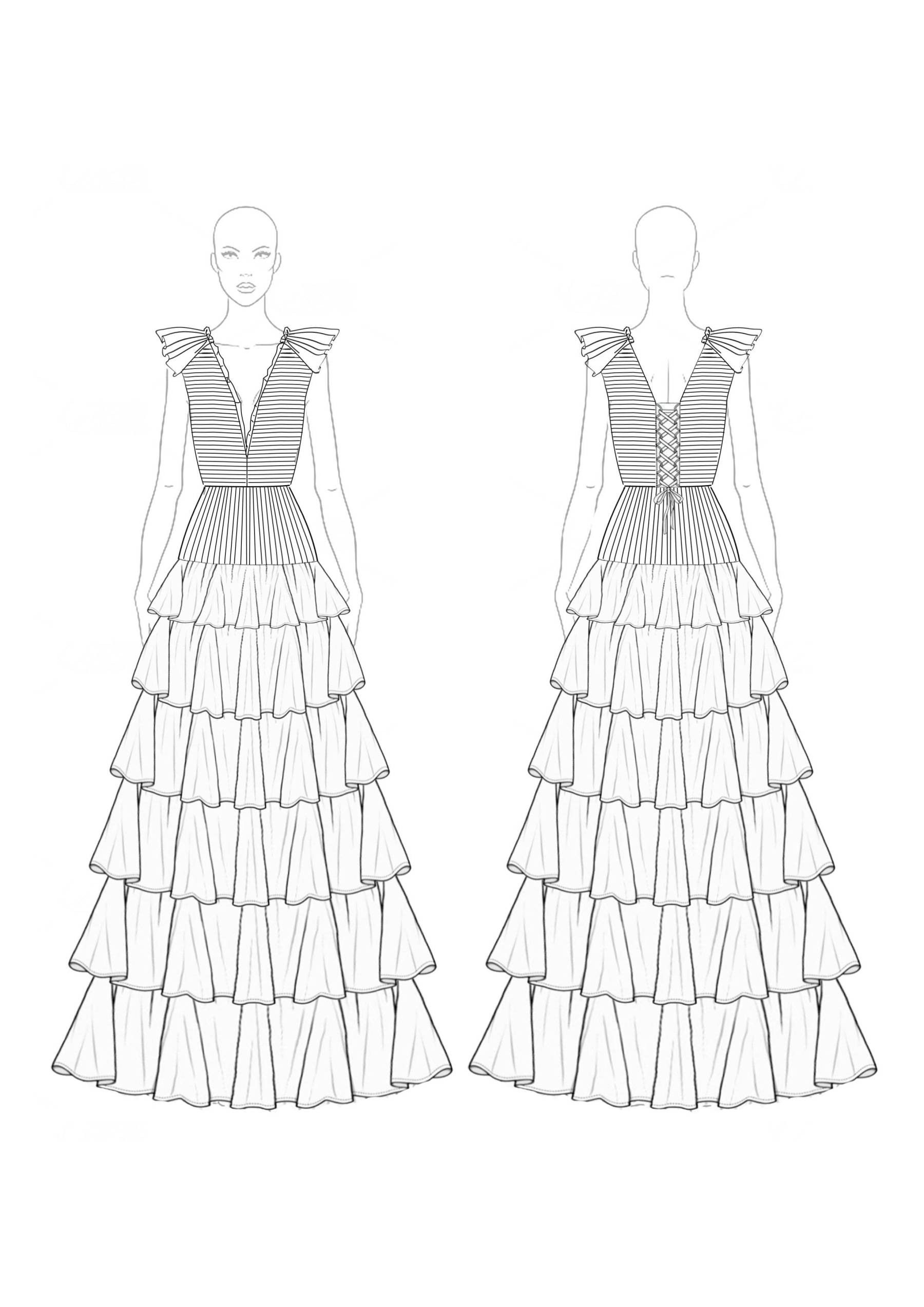 Formal Prom Rose Red Ball Gown Sleeveless V-Neck Tiered Pleated Maxi Dress