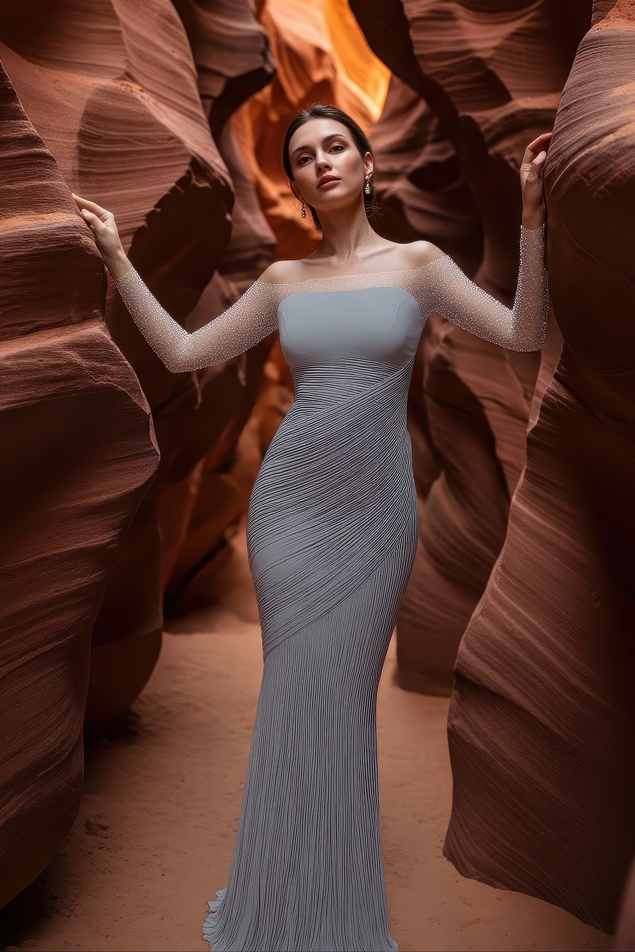 Evening Prom Gown Off Shoulder Glitter Pleated Light Blue Maxi Dress