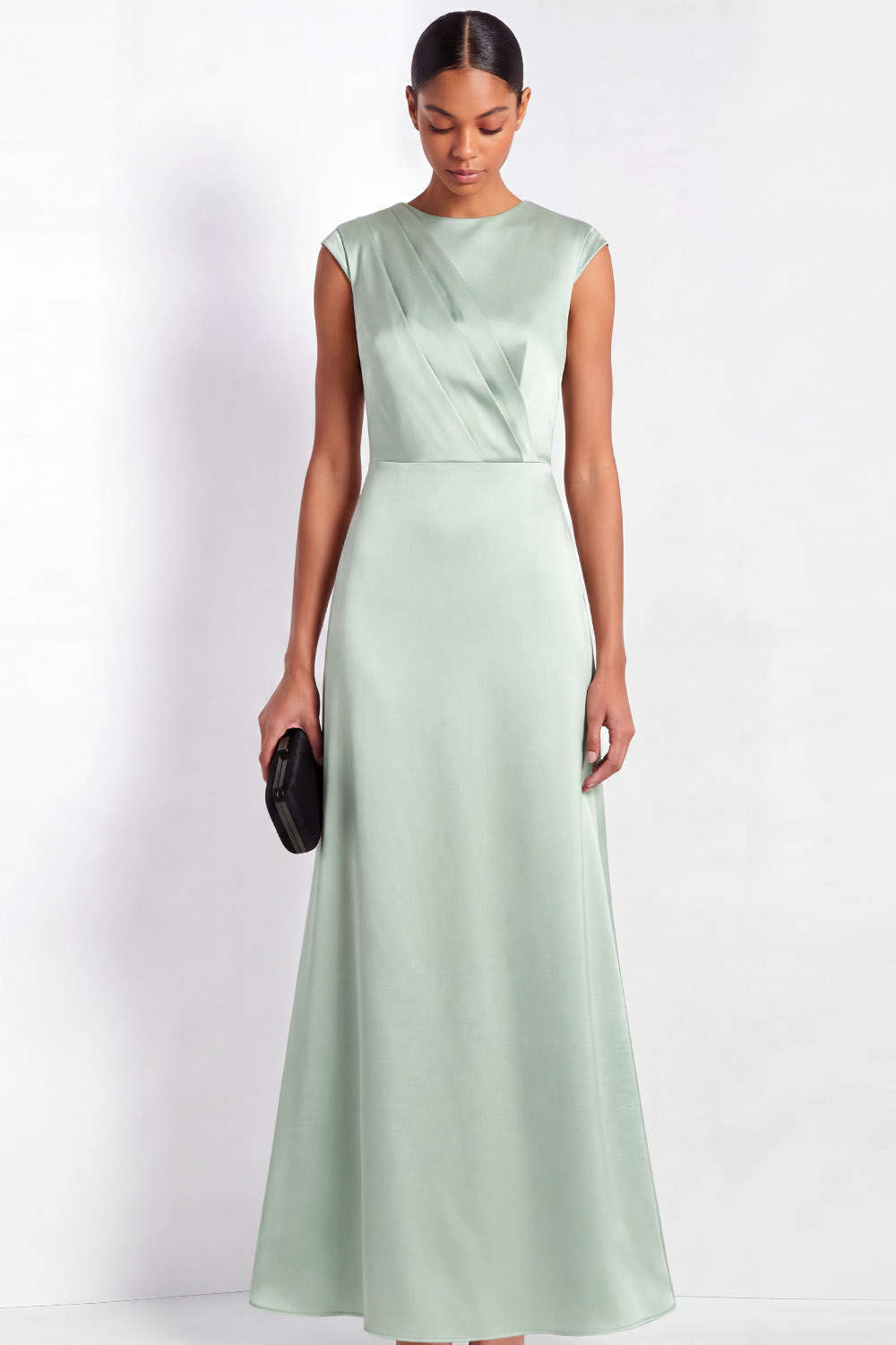Party Prom Elegant Sage Green Dress Sleeveless Satin Pleated Maxi Dress