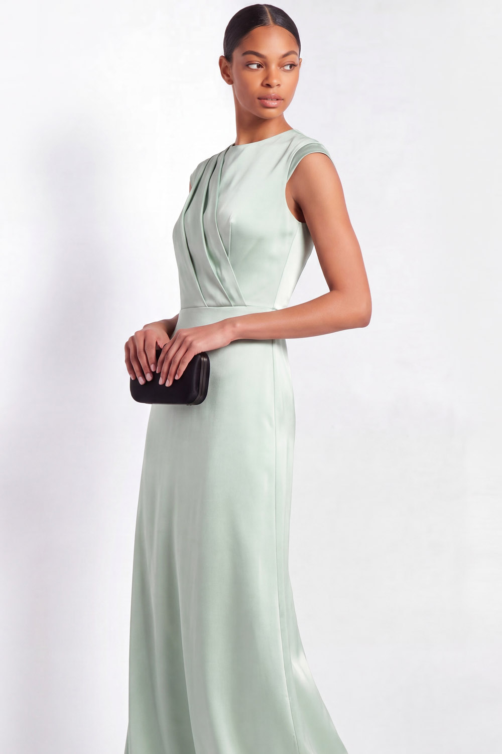 Party Prom Elegant Sage Green Dress Sleeveless Satin Pleated Maxi Dress