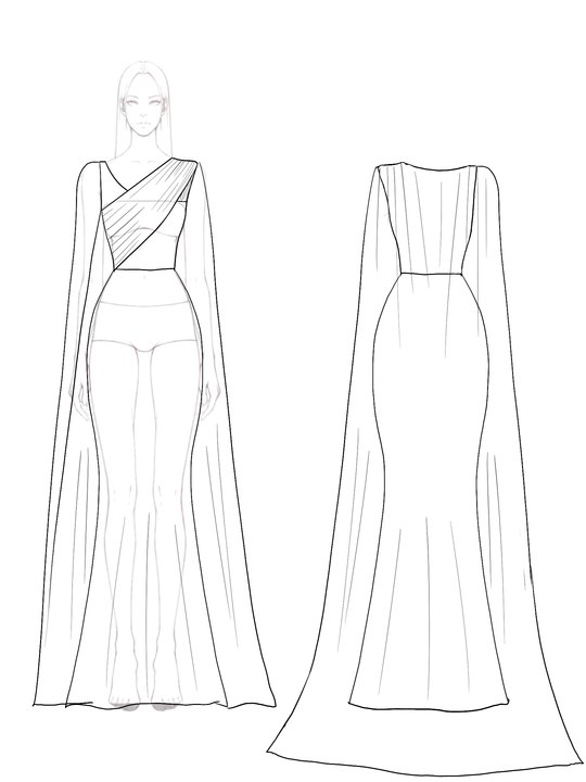 Evening Formal Dress Asymmetrical Neck One-shoulder Sequin Cape Floor-length Dress