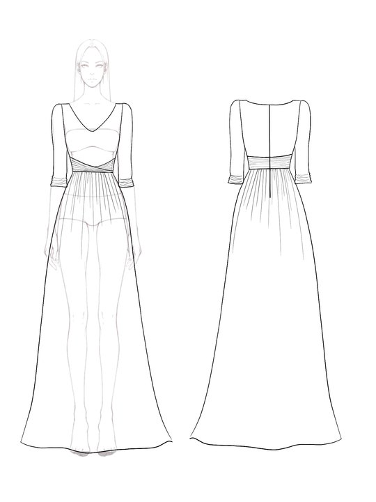 Evening Prom Chiffon Dress Light Yellow V-Neck Half Sleeve Floor-Length Dress