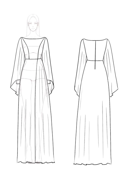 Semi-formal Party Dress Chiffon Bell Sleeve Rhinestone Cuffs Maxi Dress