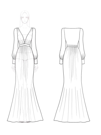 Prom Evening V-Neck Dress Green Long Sleeve Maxi Dress