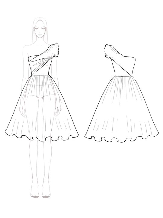 Evening Pleated Prom Dress One-Shoulder Black Knee Length Dress