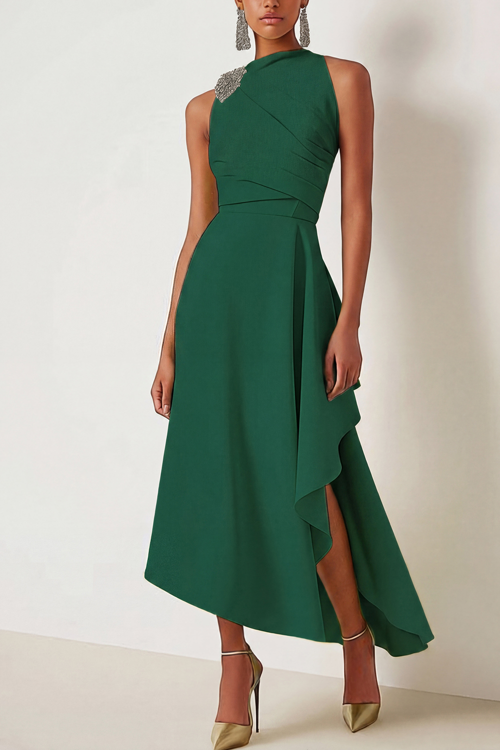 Wedding Guest Party Dress Sage Green Sleeveless Maxi Dress