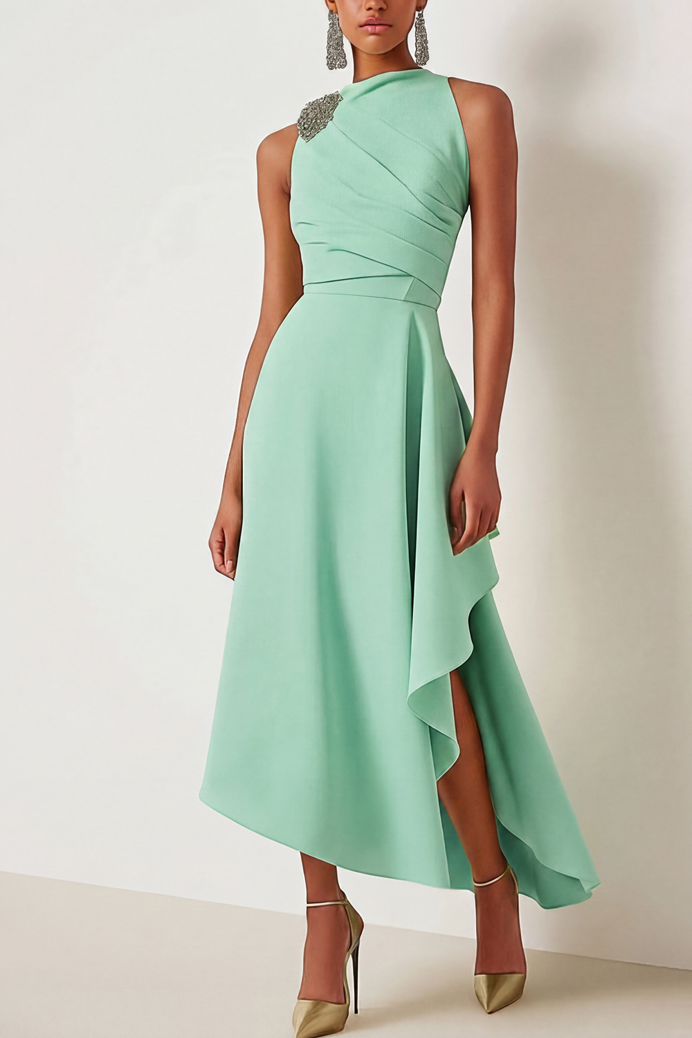 Wedding Guest Party Dress Sage Green Sleeveless Maxi Dress