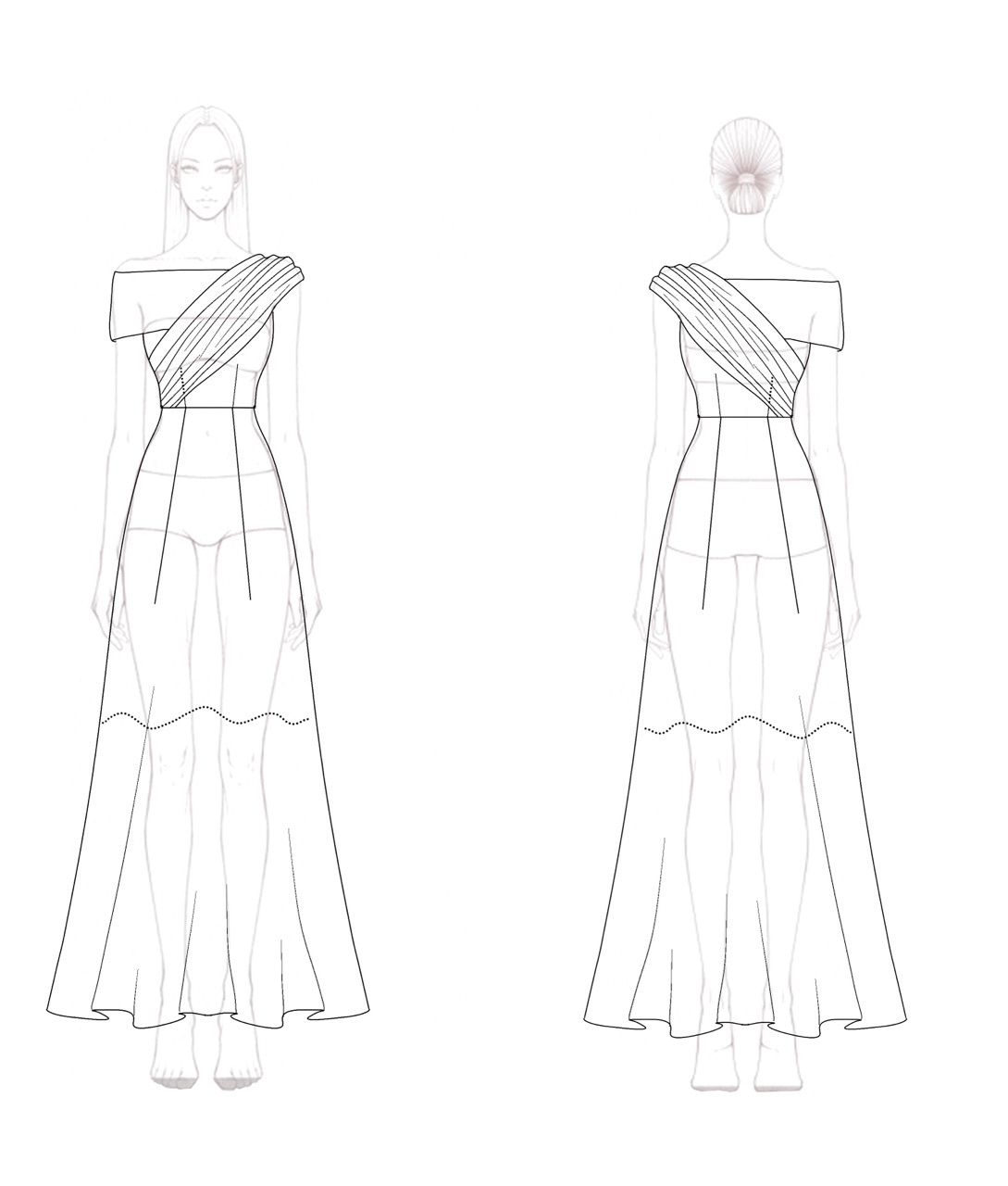 Semi-Formal Cocktail Dress Pink Asymmetrical Sleeve Ruched Maxi Dress