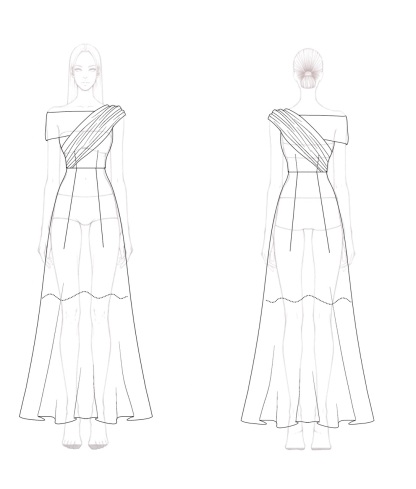 Semi-Formal Cocktail Dress Pink Asymmetrical Sleeve Ruched Maxi Dress