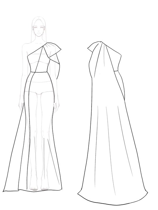 Formal Evening White Dress One-shoulder Cape Maxi Dress