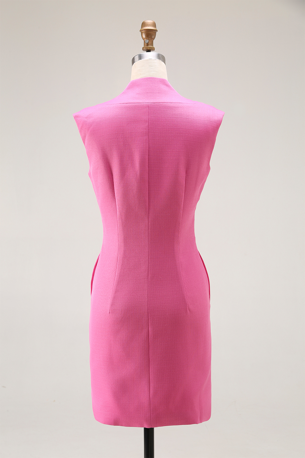 Semi-formal Work Pink Dress Tweed Buttoned Sleeveless Mini Dress