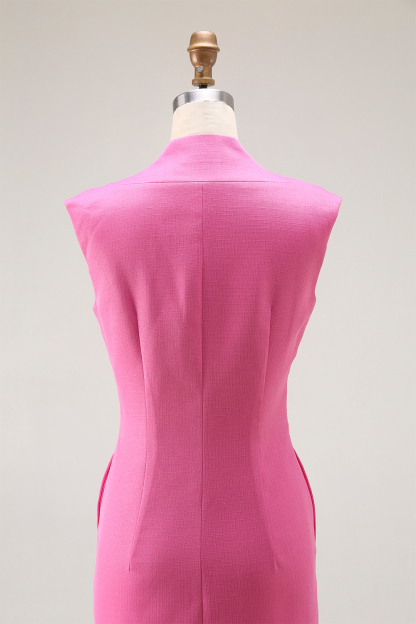 Semi-formal Work Pink Dress Tweed Buttoned Sleeveless Mini Dress