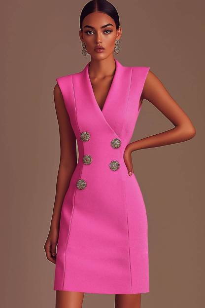 Party Semi-Formal Pink Dress Sleeveless Wrap Mini Dress