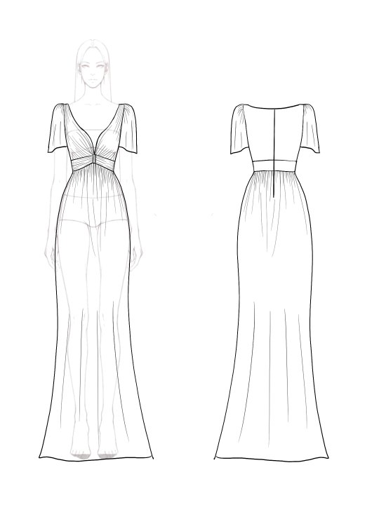 Elegant Evening Dress White V-Neck Draped Pleated Floor-Length Dress