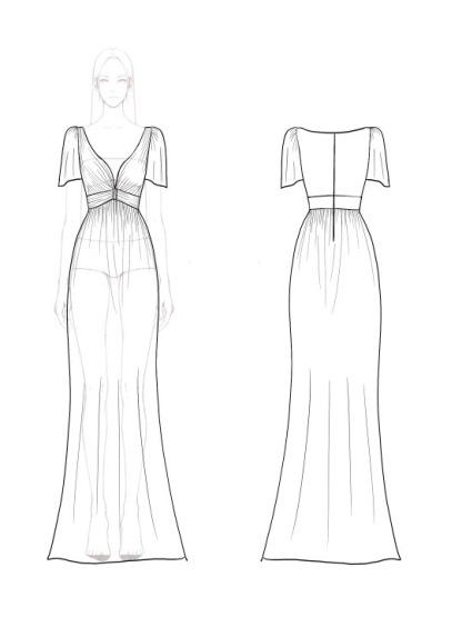 Elegant Evening Dress White V-Neck Draped Pleated Floor-Length Dress