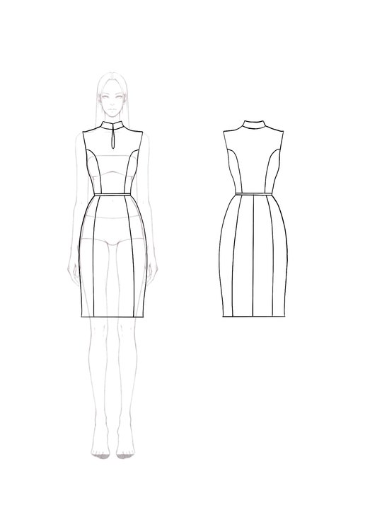 Work Business Red Dress Sleeveless Stand Collar Knee-Length Dress