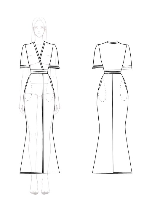 Work Black and White Dress Cross Neck Lace Trim Long length Dress