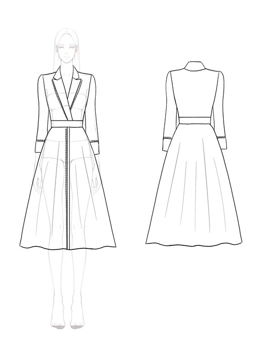 Work Blazer Dress Pearls Collared Color Block Split Midi Dress