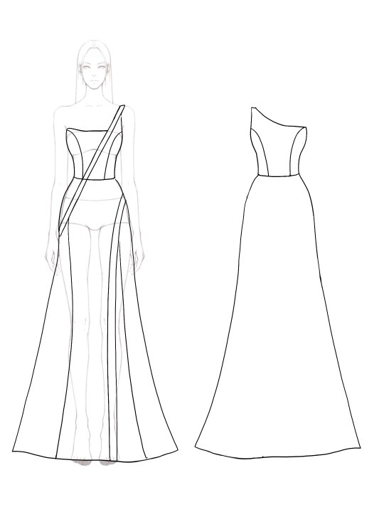 Evening Party Dress One Shoulder lines Decoration Color-Block Mermaid Maxi Dress