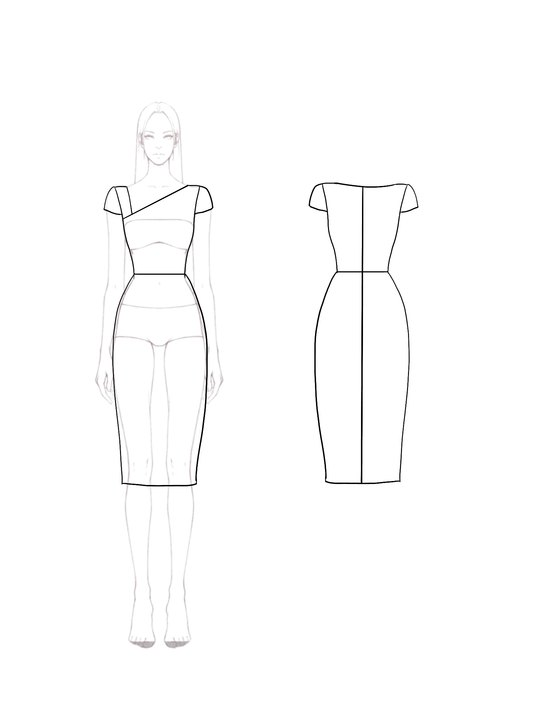 Work Semi-Formal Dress Navy Asymmetrical Neck Knee-Length Dress