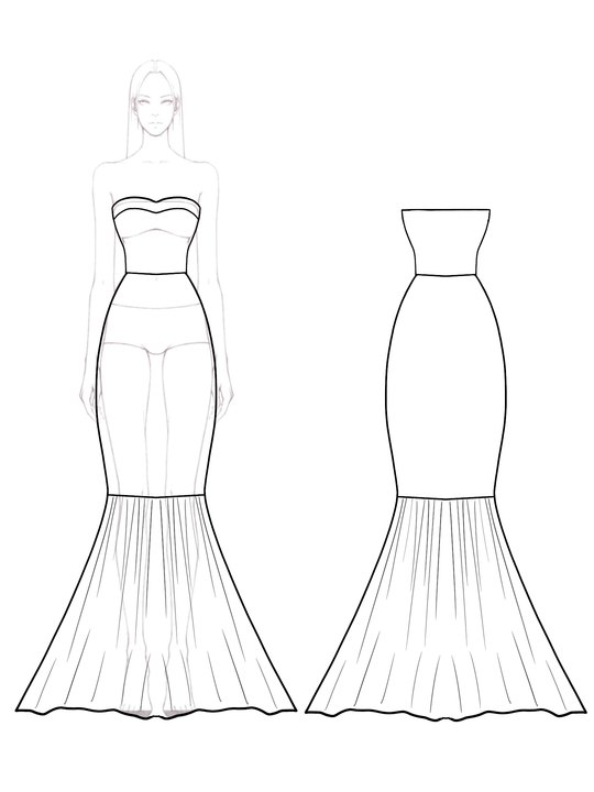 Formal Evening Dress Color-block Pleated Mermaid Strapless Floor-Length Dress