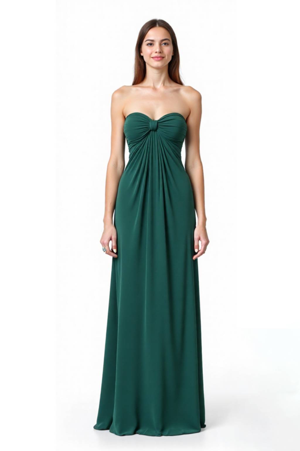 Formal Evening Strapless Dress Green Pleated Floor-Length Dress