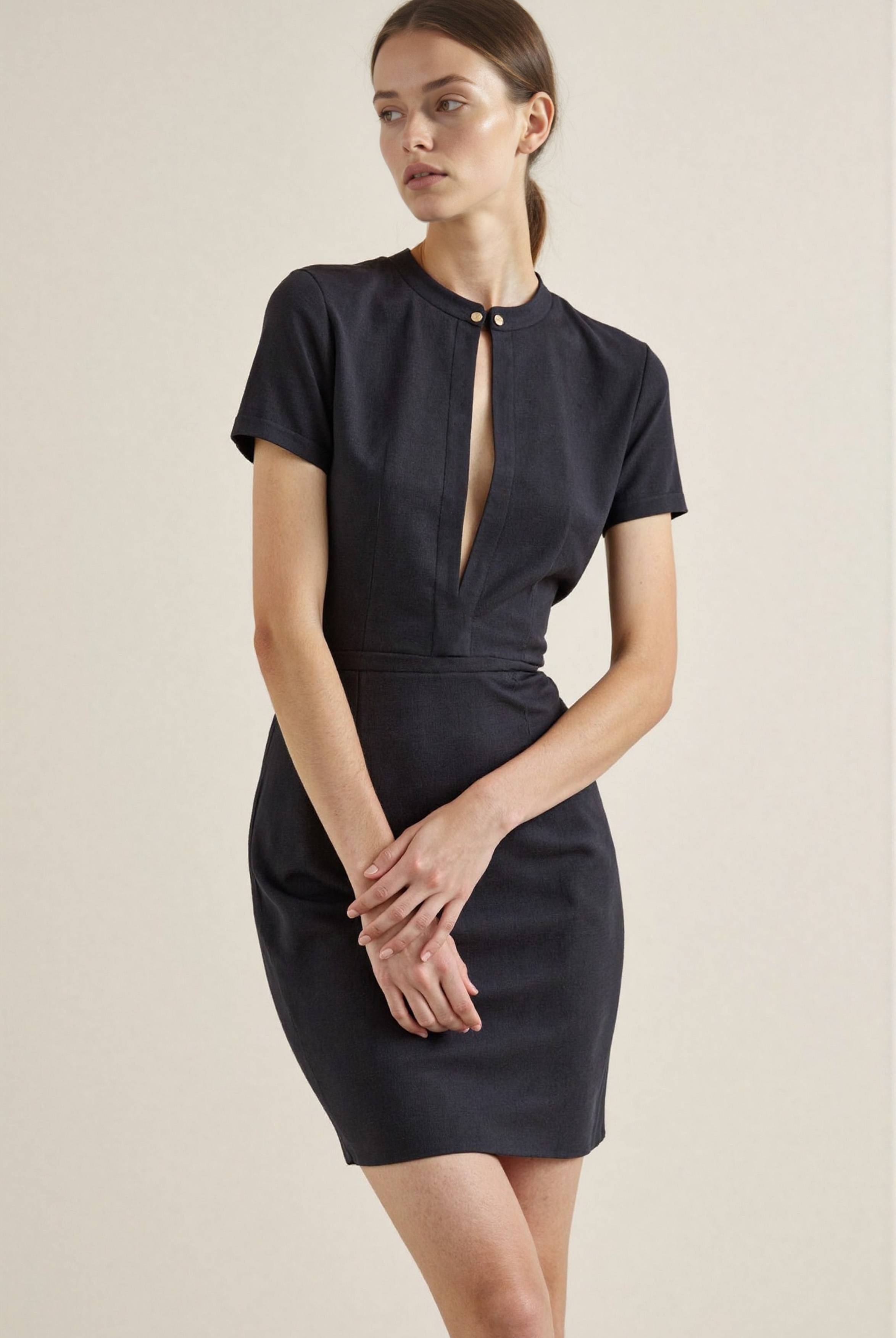 Daily Casual Dress Black Deep V Short Sleeve Mini Dress