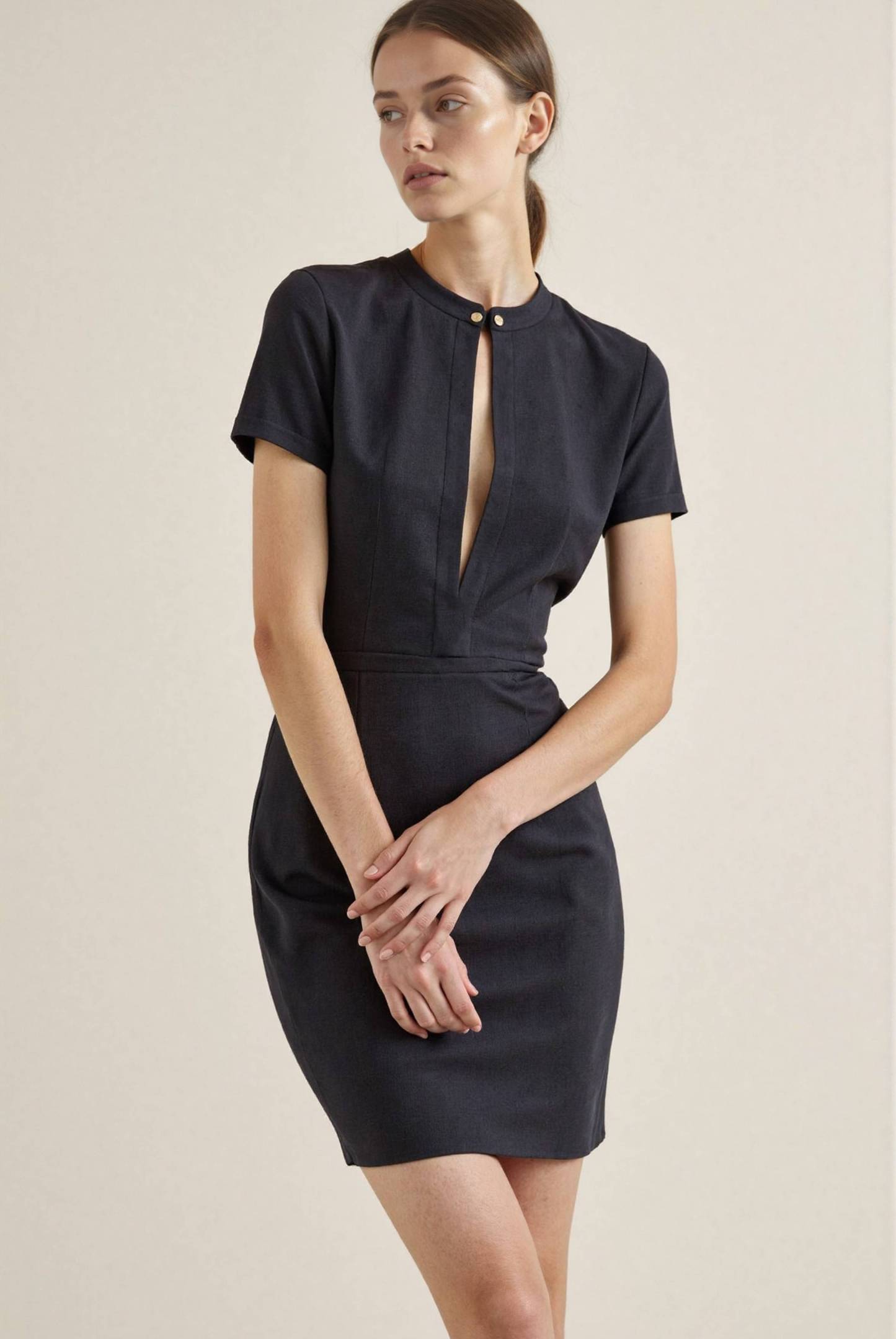 Daily Casual Dress Black Deep V Short Sleeve Mini Dress