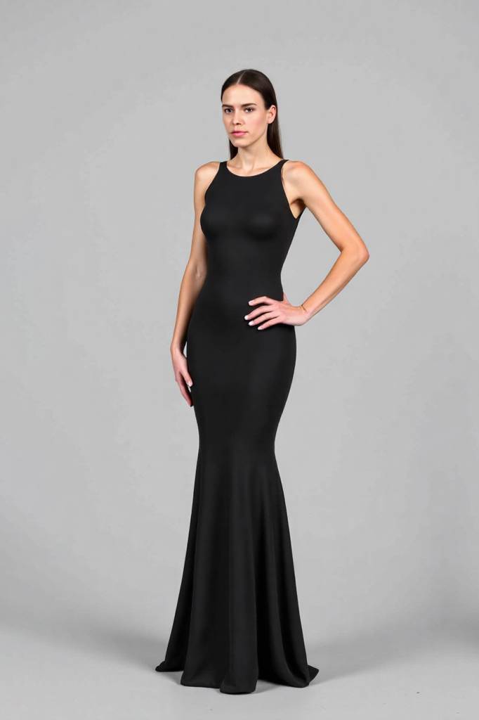Formal Evening Dress Black Fitted Sleeveless Mermaid Floor-Length Dress