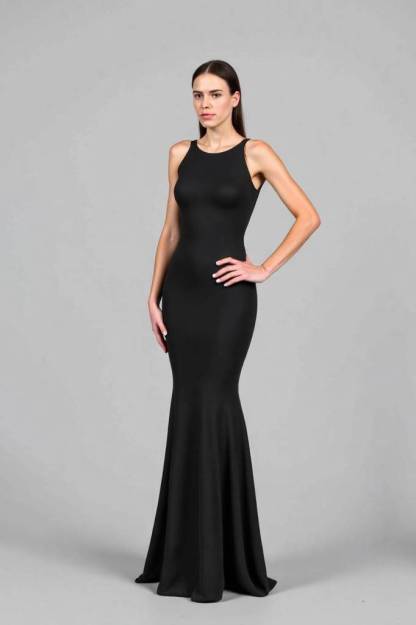Formal Evening Dress Black Fitted Sleeveless Mermaid Floor-Length Dress