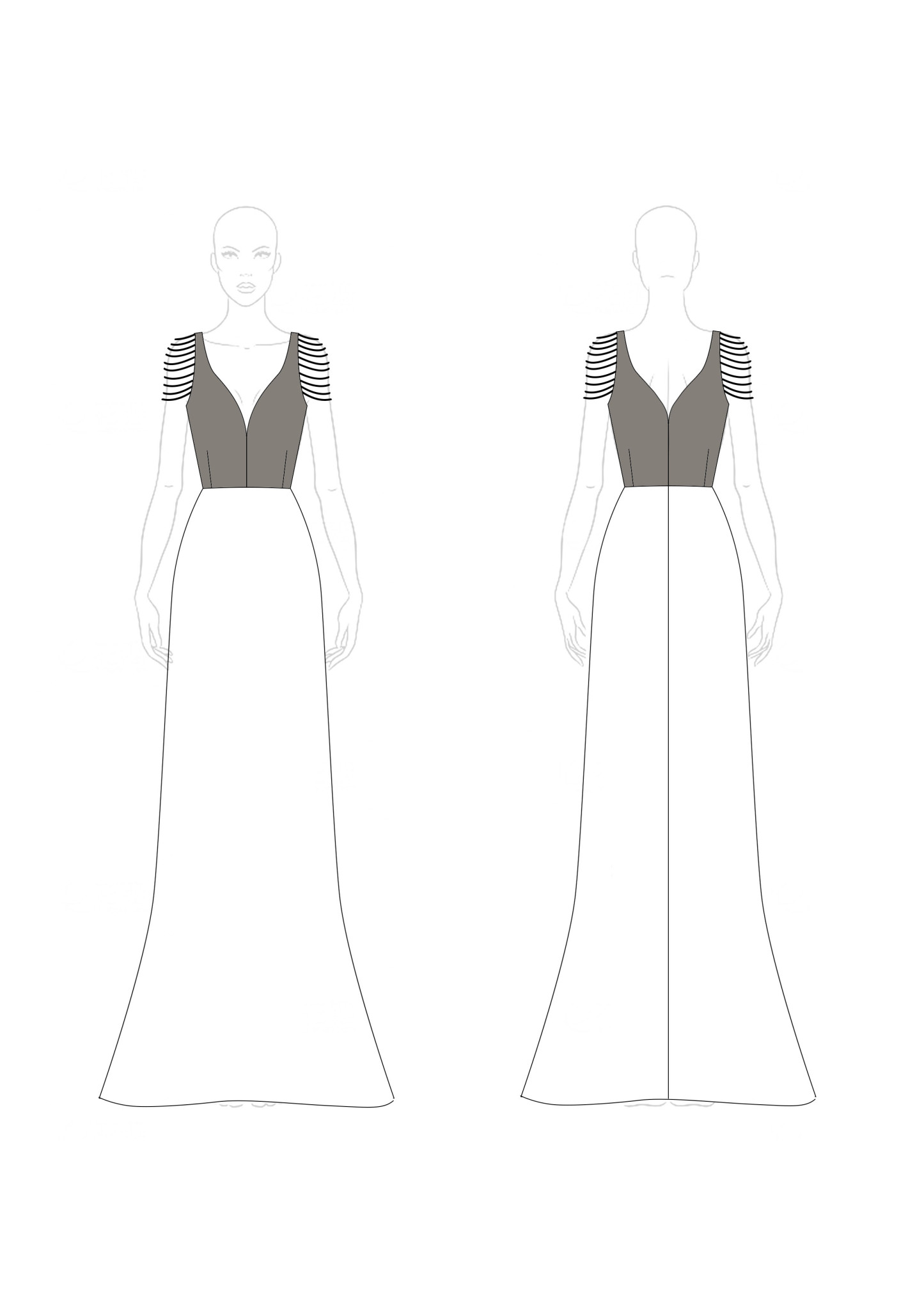 Evening Formal Dress Colorblock Chain V-Neck Floor-Length Dress