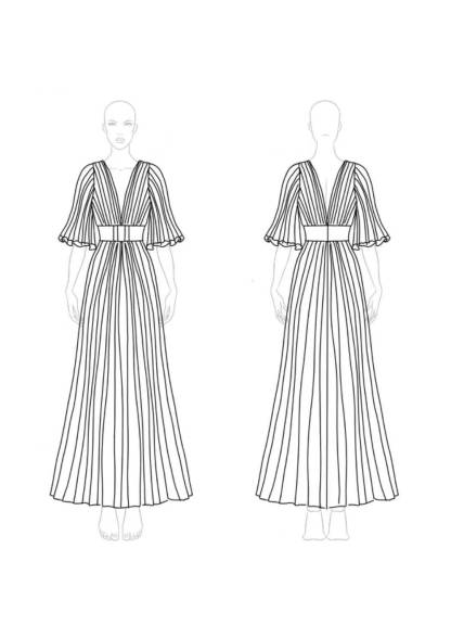 Semi-Formal Party Dress Blue Deep V Metallic Pleated Fabric Pocketed Maxi Dress