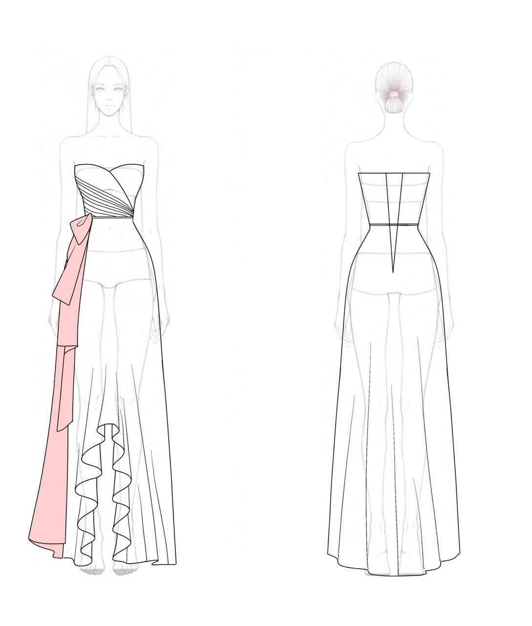 Formal Dress Red Strapless Pleated Waist Draped Floor-Length Gown
